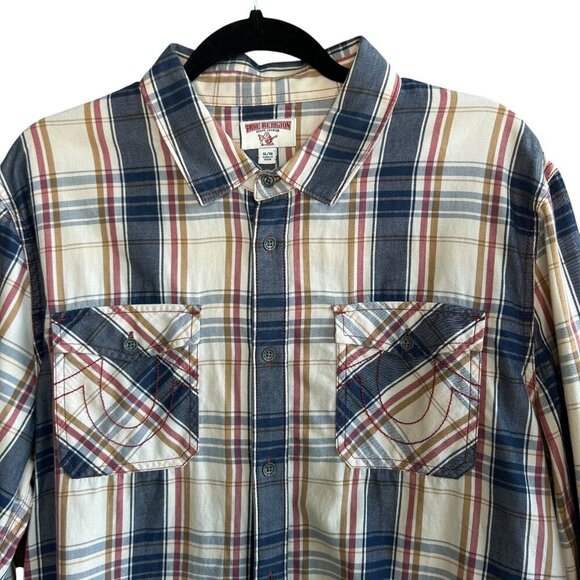 True Religion Men's Blue and Red Plaid 100% Cotton Button Front Shirt Size XL - Picture 1 of 8